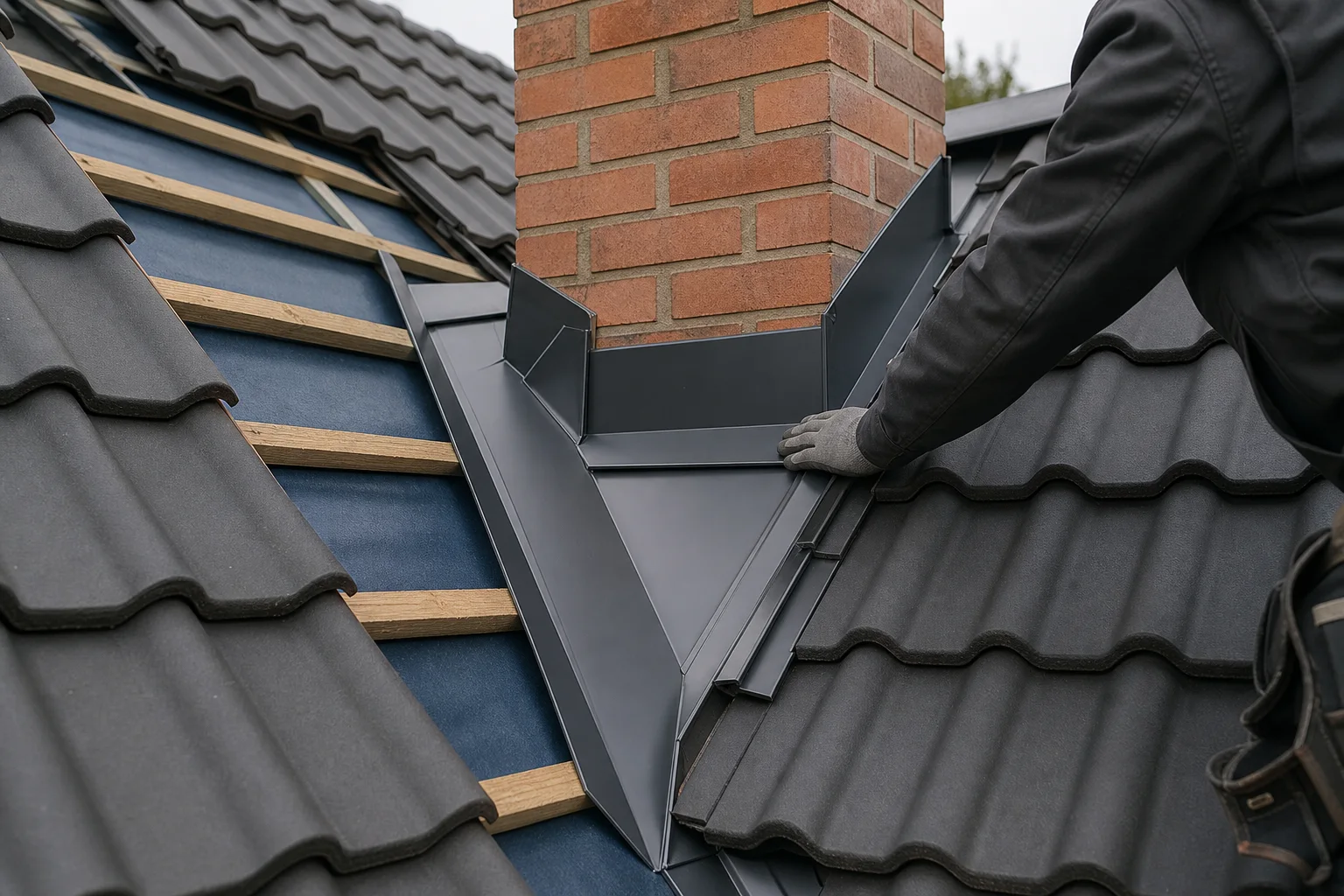 Проверка примыкания кровли к дымоходу